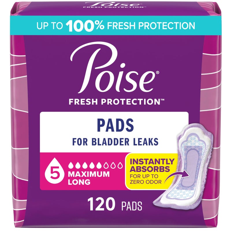 Poise Incontinence Pads Postpartum Incontinence Pads 5 Drop Maximum Absorbency Long Length 120 Count 2 Packs of 60 Packaging May Vary